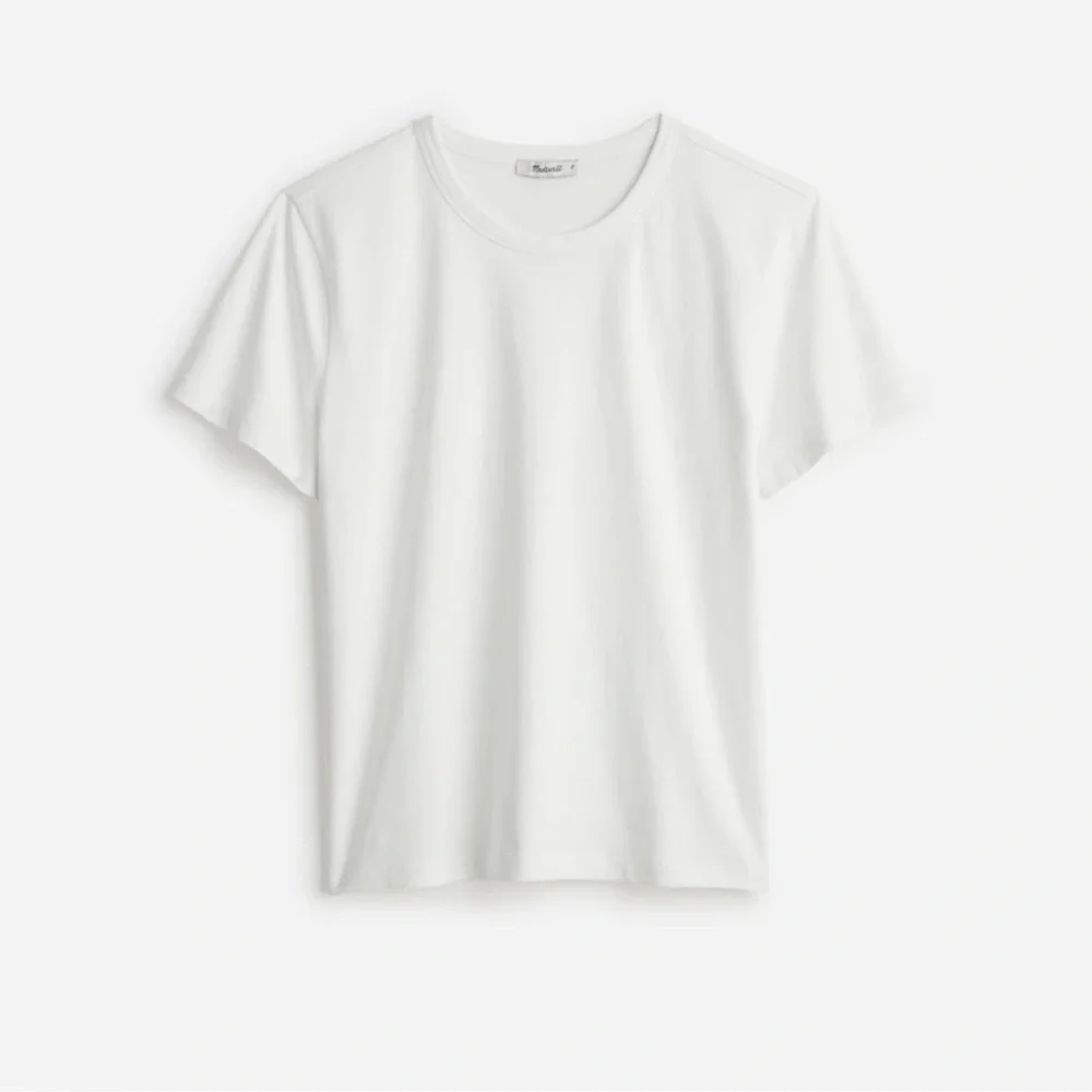 NWT Madewell Cotton Perfect Crewneck White TShirt pallet dust washed by hand - Picture 3 of 16